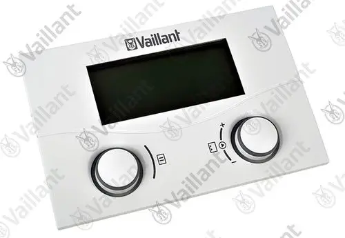 Regler von Vaillant mit einem großen Display und zwei Drehknöpfen zur Einstellung. Das Gerät ist in einem klaren, modernen Design gehalten.